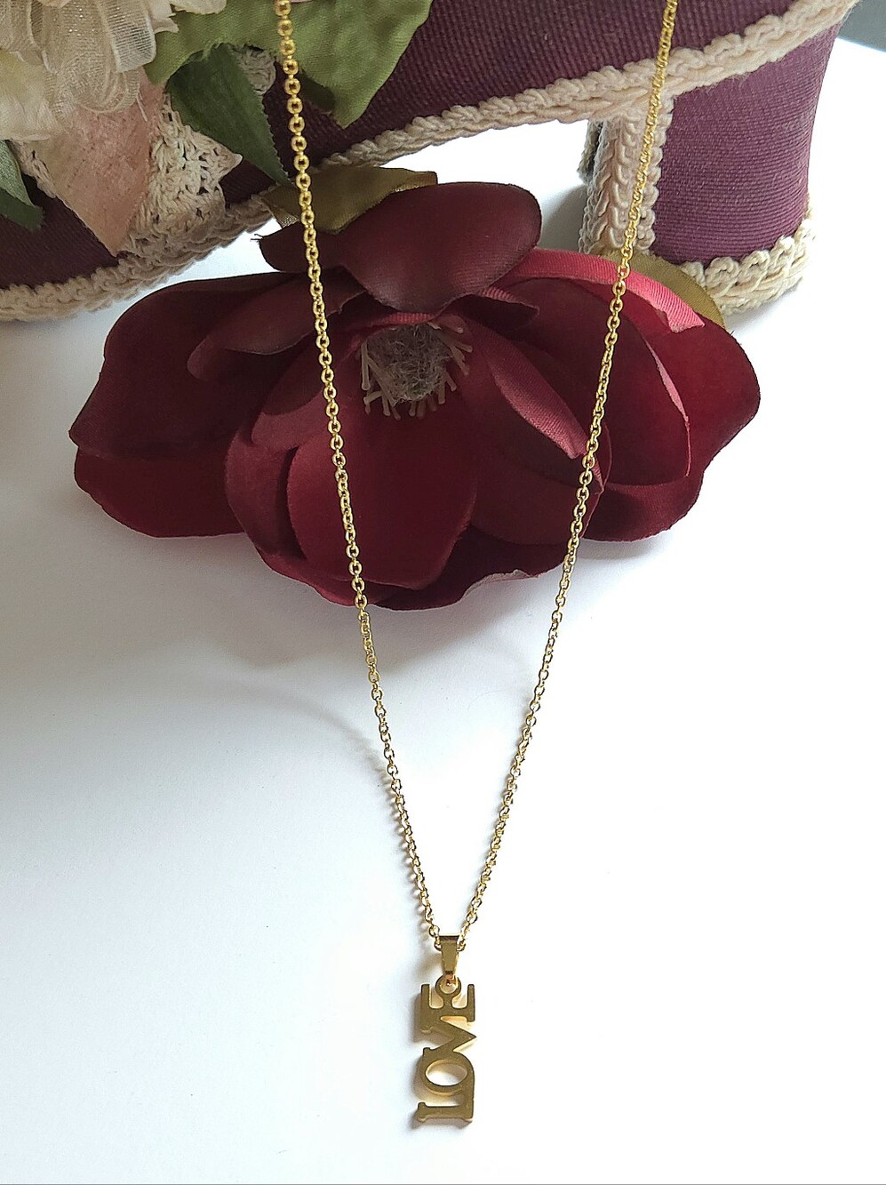 Gold Plated LOVE Word Pendant Necklace High Quality Gold Love Necklace 18" long
